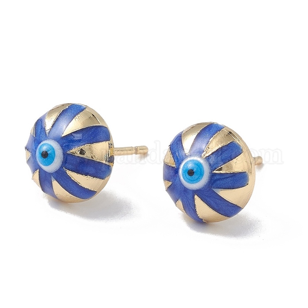 Enamel Half Round Evil Eye Stud Earrings, 18K Gold Plated Brass Jewelry